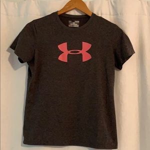 Grey and Pink Under Armour Loose Sports T-Shirt